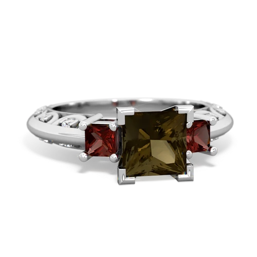 Smoky Quartz Genuine Smoky Quartz with Genuine Garnet and Genuine Ruby Art Deco ring Ring