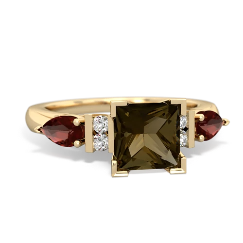 Smoky Quartz Genuine Smoky Quartz with Genuine Garnet and Genuine Amethyst Engagement ring Ring