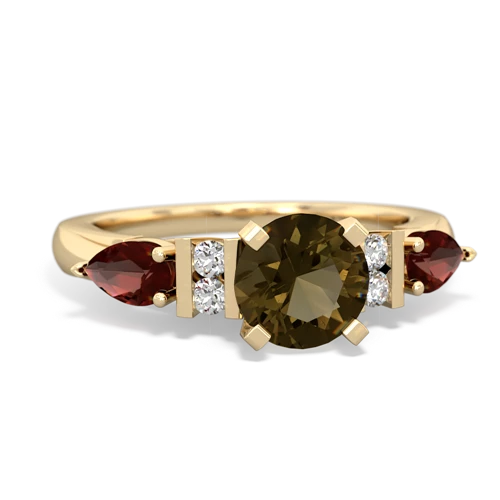 Smoky Quartz Genuine Smoky Quartz with Genuine Garnet and Genuine Fire Opal Engagement ring Ring