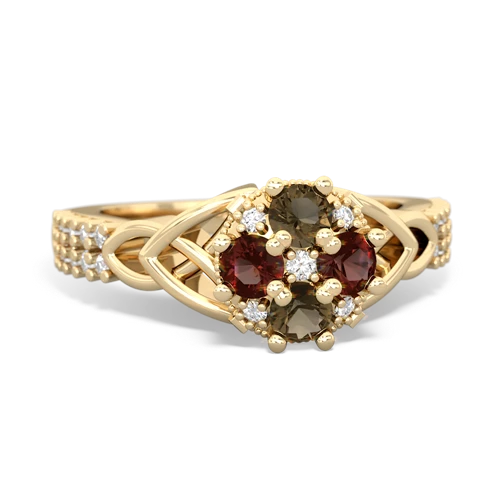 smoky quartz-garnet engagement ring