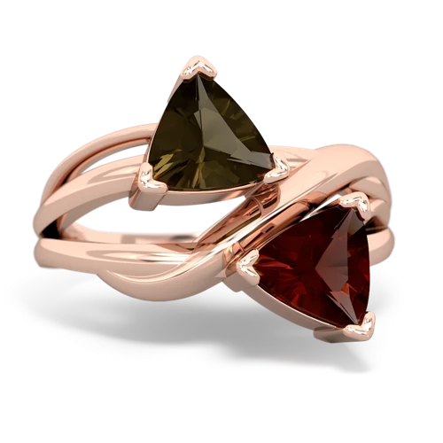 smoky quartz-garnet filligree ring