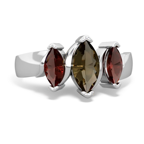 Smoky Quartz Genuine Smoky Quartz with Genuine Garnet and Genuine Fire Opal Three Peeks ring Ring