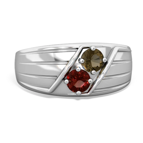 smoky quartz-garnet mens ring