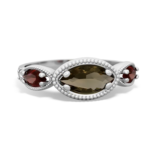 smoky quartz-garnet milgrain marquise ring