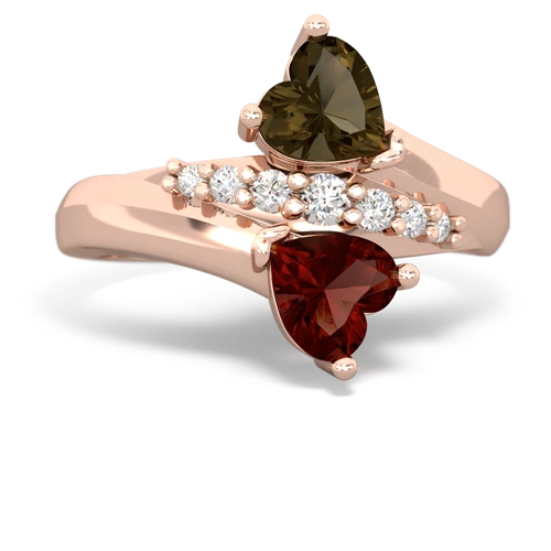 smoky quartz-garnet modern ring