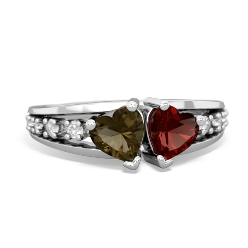 smoky quartz-garnet modern ring