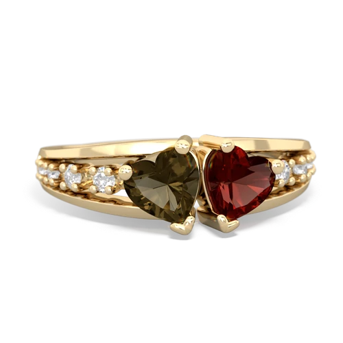 smoky quartz-garnet modern ring