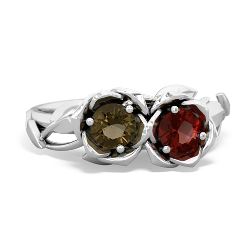 smoky quartz-garnet roses ring