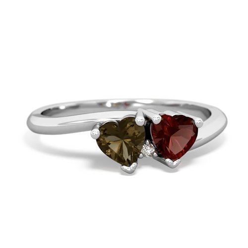 smoky quartz-garnet sweethearts promise ring