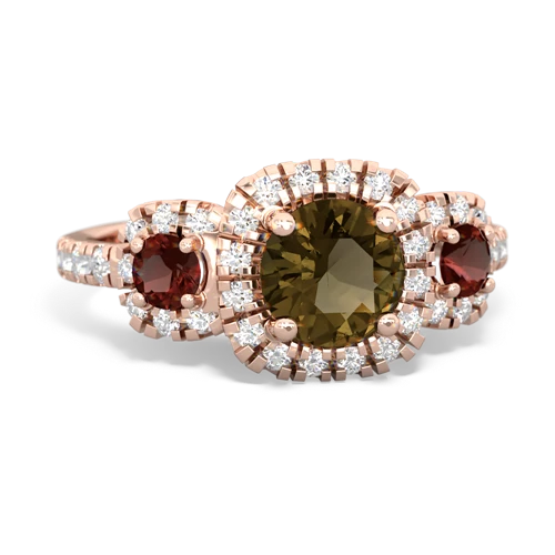 smoky quartz-garnet three stone regal ring