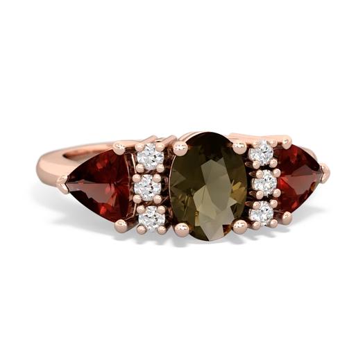 Smoky Quartz Genuine Smoky Quartz with Genuine Garnet and Genuine Ruby Antique Style Three Stone ring Ring