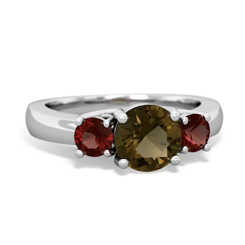 Smoky Quartz Genuine Smoky Quartz with Genuine Garnet and Genuine Amethyst Three Stone Trellis ring Ring