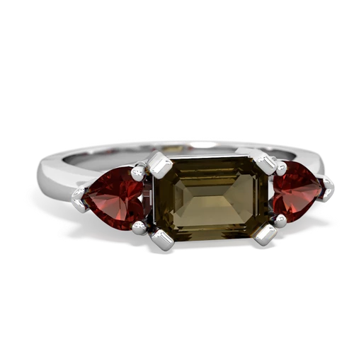 Smoky Quartz Genuine Smoky Quartz with Genuine Garnet and Lab Created Alexandrite Three Stone ring Ring