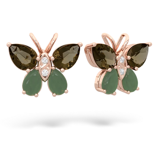 smoky quartz-jade butterfly earrings