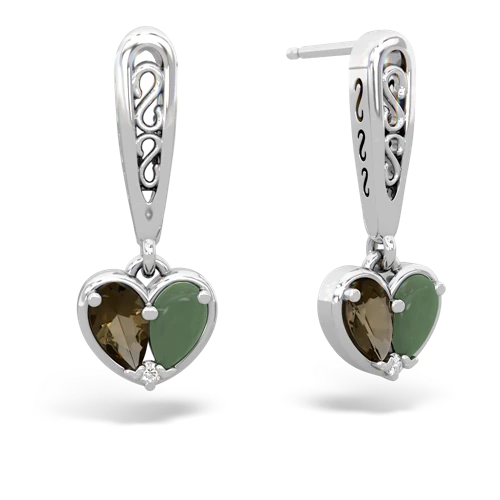 smoky quartz-jade filligree earrings