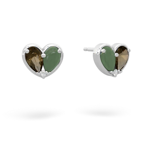 smoky quartz-jade one heart earrings