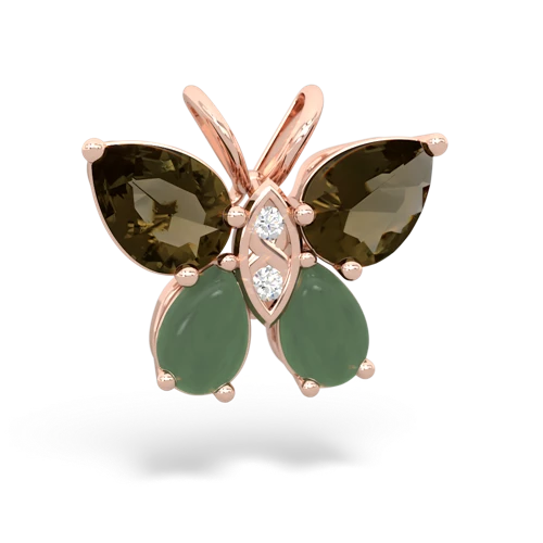 smoky quartz-jade butterfly pendant