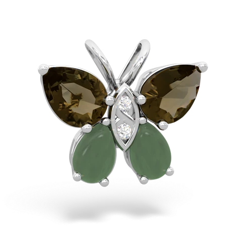 smoky quartz-jade butterfly pendant