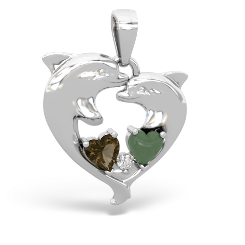 smoky quartz-jade dolphins pendant