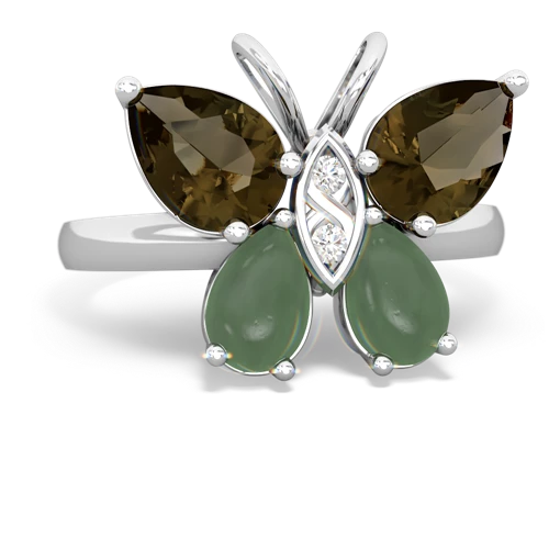smoky quartz-jade butterfly ring