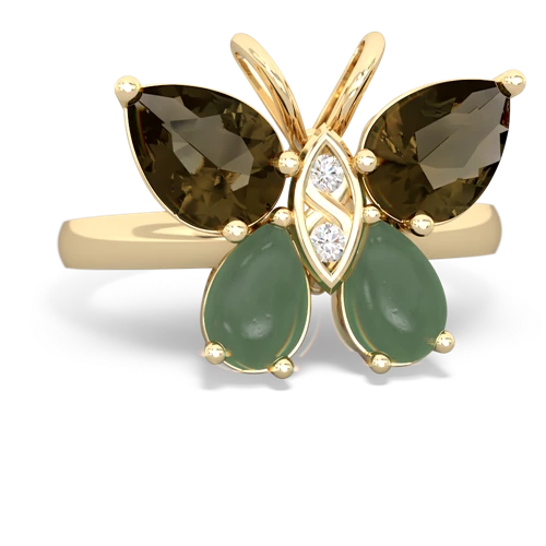 smoky quartz-jade butterfly ring