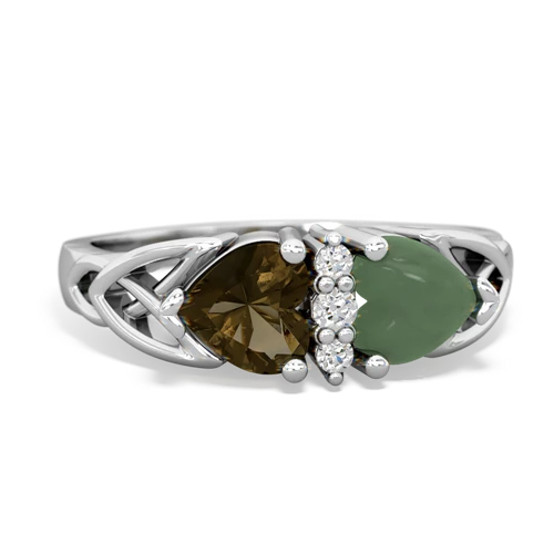 smoky quartz-jade celtic ring