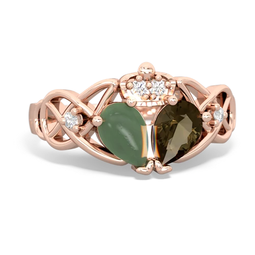 smoky quartz-jade claddagh ring