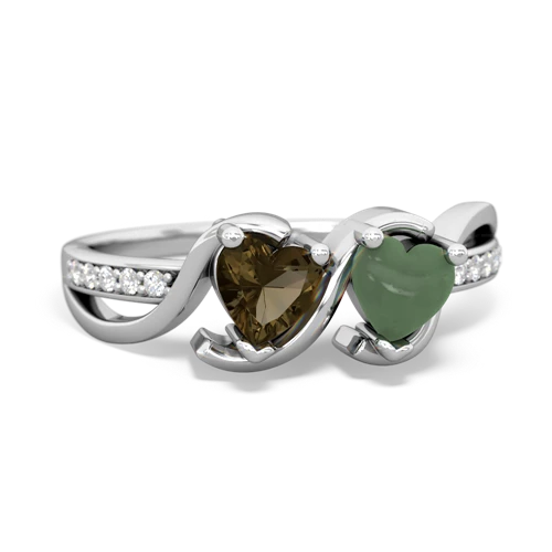 smoky quartz-jade double heart ring