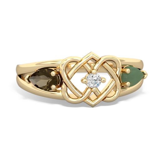 smoky quartz-jade double heart ring