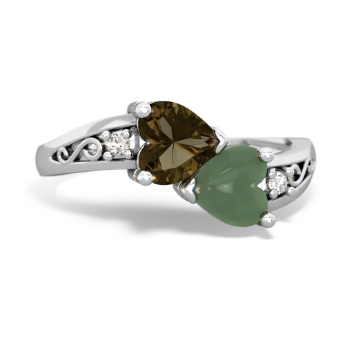 smoky quartz-jade filligree ring