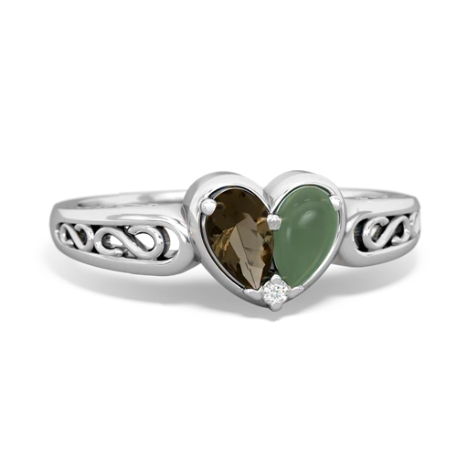 smoky quartz-jade filligree ring