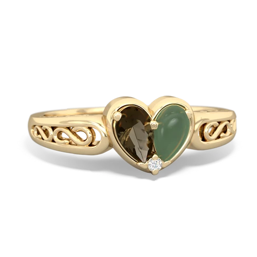 smoky quartz-jade filligree ring