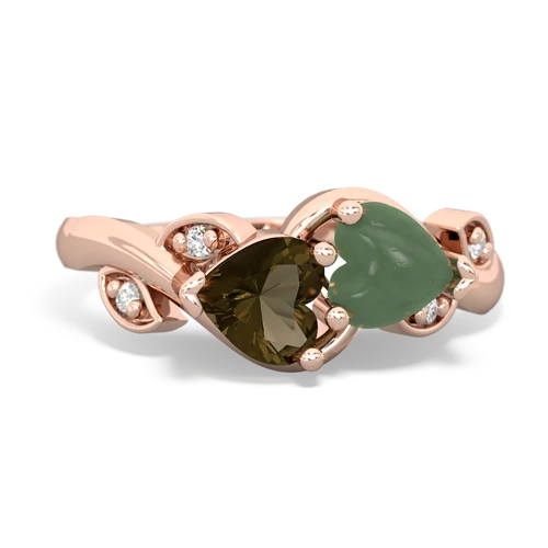 smoky quartz-jade floral keepsake ring