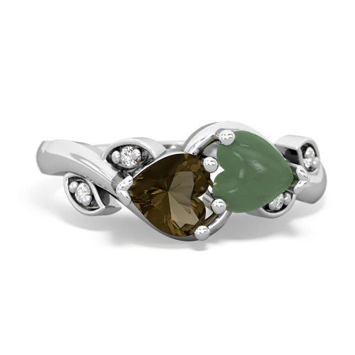 smoky quartz-jade floral keepsake ring