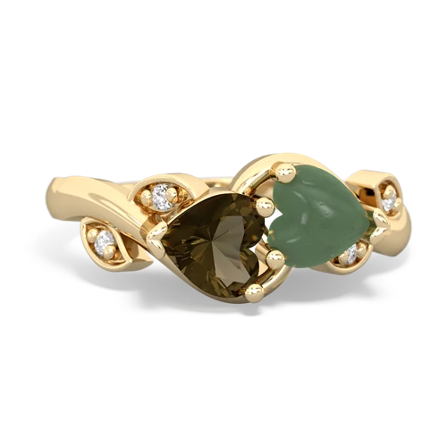 smoky quartz-jade floral keepsake ring