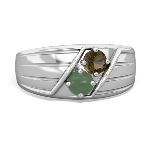 smoky quartz-jade mens ring