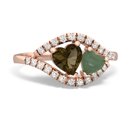 smoky quartz-jade mother child ring