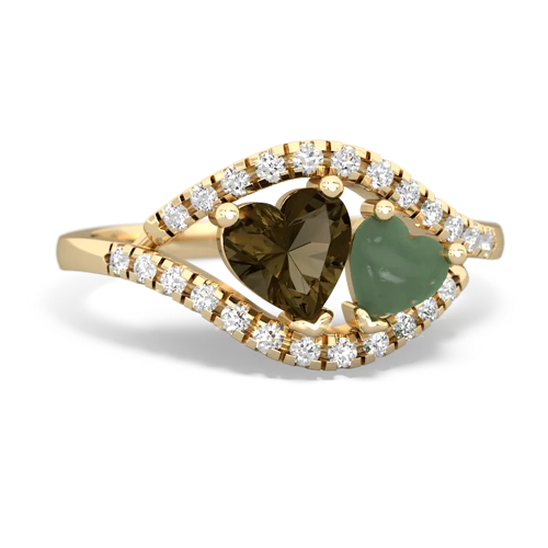 smoky quartz-jade mother child ring