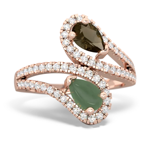 smoky quartz-jade pave swirls ring