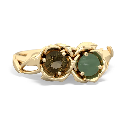 smoky quartz-jade roses ring