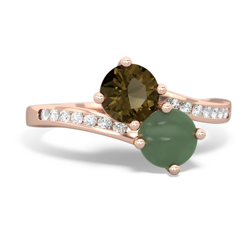 smoky quartz-jade two stone channel ring