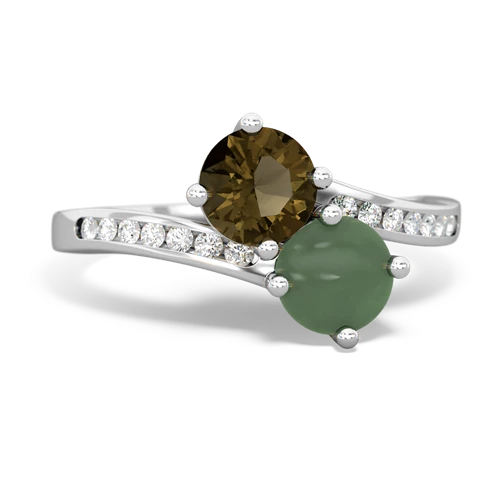 smoky quartz-jade two stone channel ring