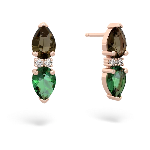 smoky quartz-lab emerald bowtie earrings