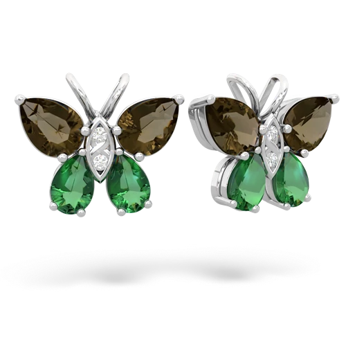 smoky quartz-lab emerald butterfly earrings
