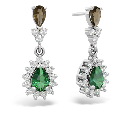 Smoky Quartz Genuine Smoky Quartz with Lab Created Emerald Halo Pear Dangle earrings Earrings