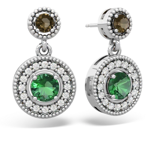 Smoky Quartz Genuine Smoky Quartz with Lab Created Emerald Halo Dangle earrings Earrings