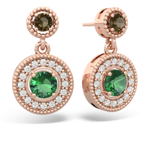 smoky quartz-lab emerald halo earrings
