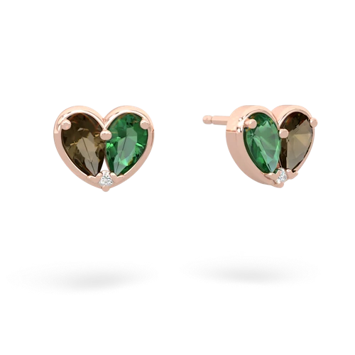 smoky quartz-lab emerald one heart earrings