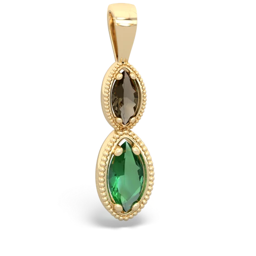 smoky quartz-lab emerald antique milgrain pendant