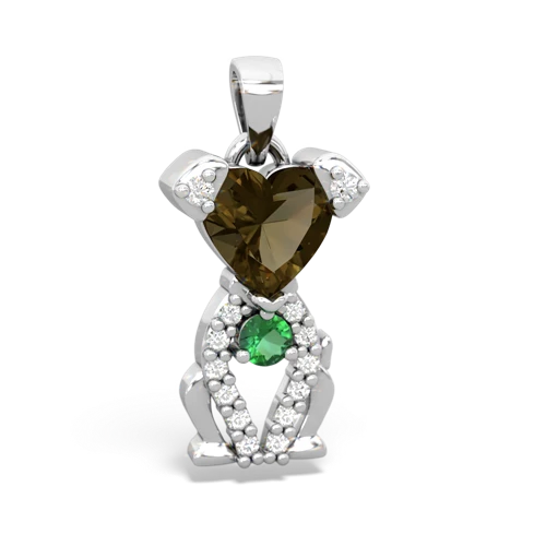 Smoky Quartz Genuine Smoky Quartz with Lab Created Emerald Puppy Love pendant Pendant